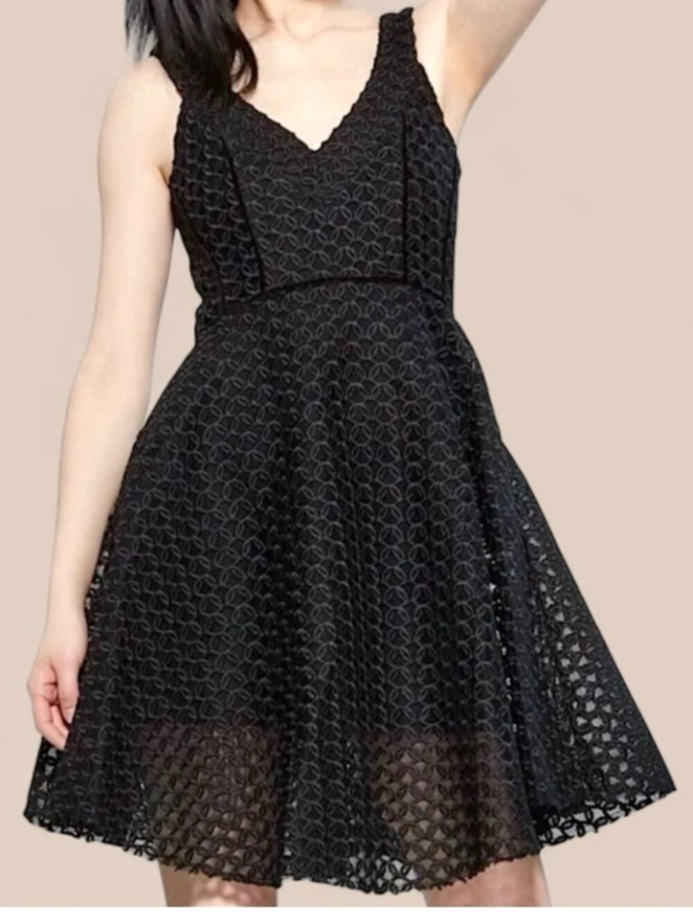 MAJE Ringo Basket Weave Lace Fit & Flare Dress Paris Sleeveless Black
